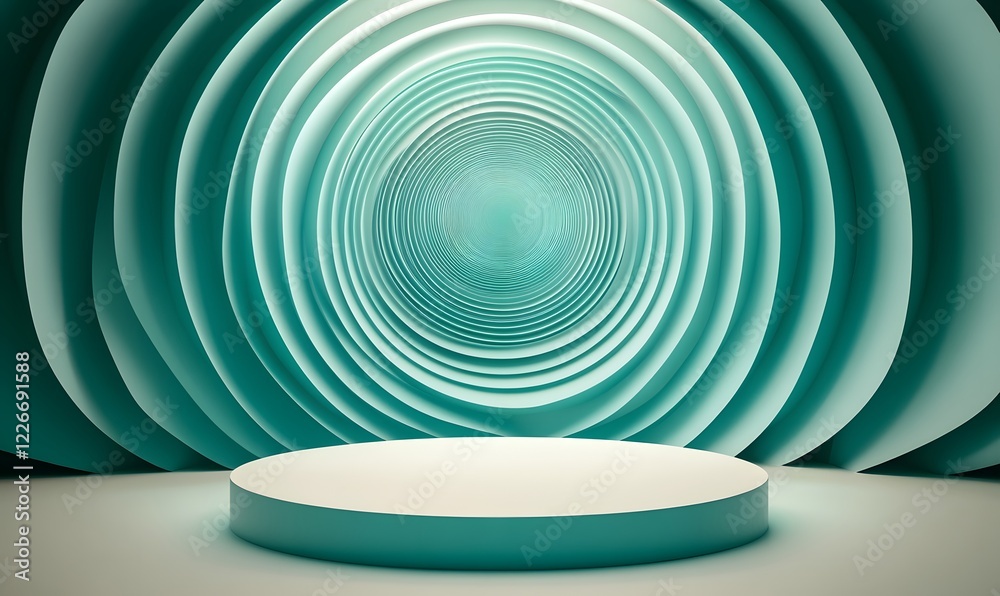 Obraz premium Teal swirl backdrop, empty podium, product display, 3D render