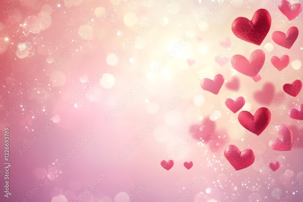 Pink and red hearts arranged elegantly on a pastel pink background. Pink and red hearts arranged elegantly on a pastel pink background.
