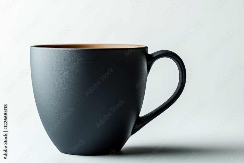 Elegant matte black coffee mug with contrasting inner color on minimalist background Elegant matte black coffee mug with contrasting inner color on minimalist background