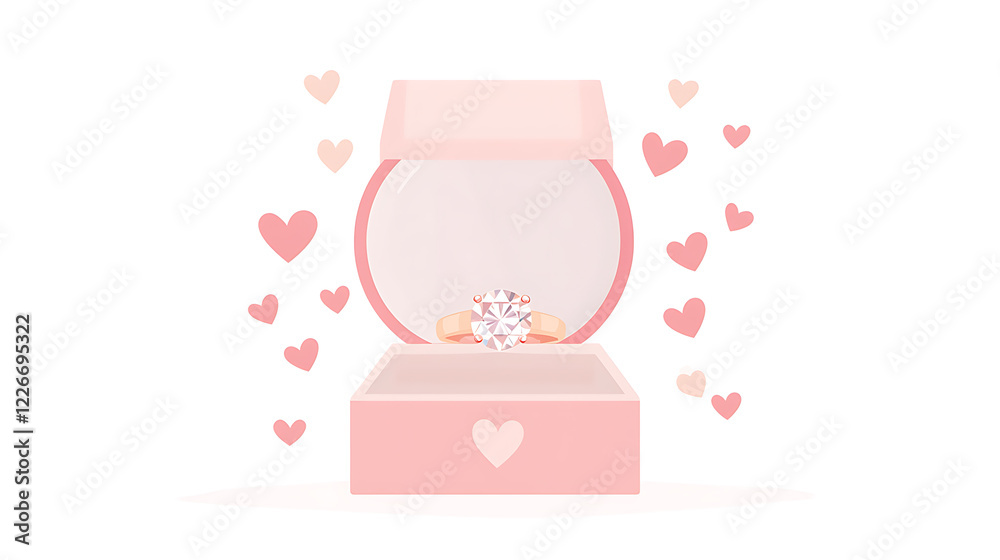 Engagement ring surprise proposal romantic setting digital artwork whimsical environment heart motif concept