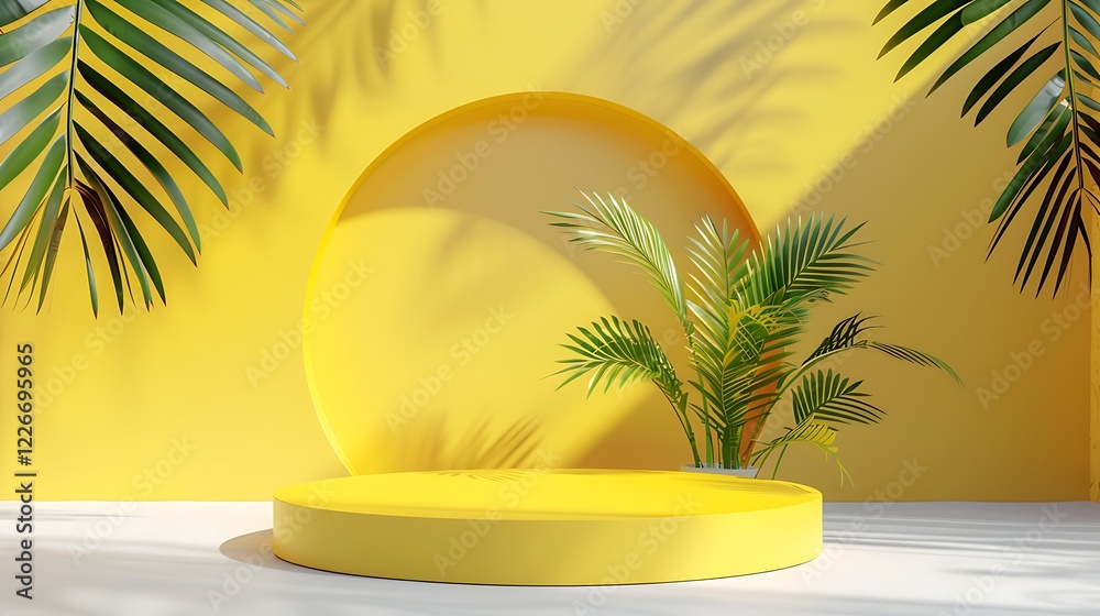 Fototapeta premium Yellow podium with plants