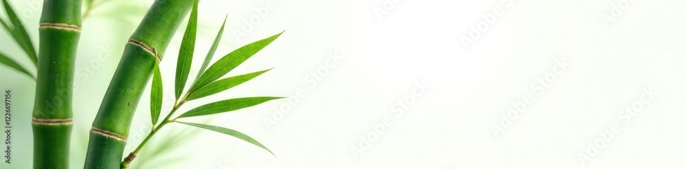 Obraz premium Bamboo leaves isolated on white background with clipping path, single, green, texture