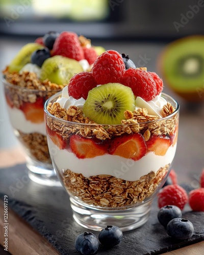 Delicious Yogurt Parfait with Fresh Fruits and Crunchy Granola