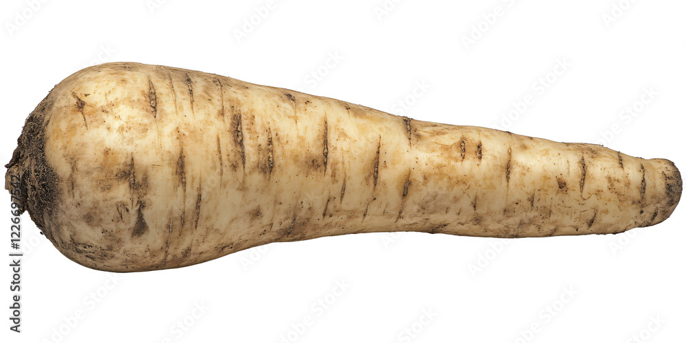 Close-up image of a single parsnip, showcasing its earthy tones and natural texture. Close-up image of a single parsnip, showcasing its earthy tones and natural texture.