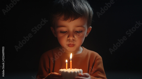 Wallpaper Mural child blowing out candles on birthday cake, creating warm atmosphere. Torontodigital.ca