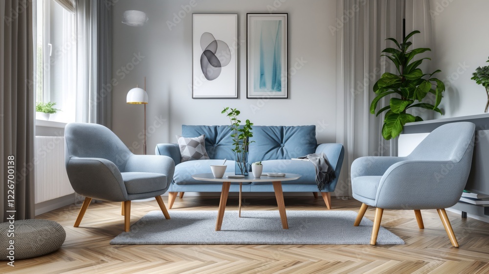 Fototapeta premium Scandinavian interior design of modern living room.