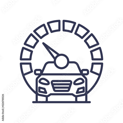 Car with speedometer symbolizing low mileage and efficiency.