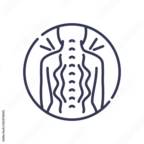 Illustration of back pain highlighting muscle strain with spine and tension lines.