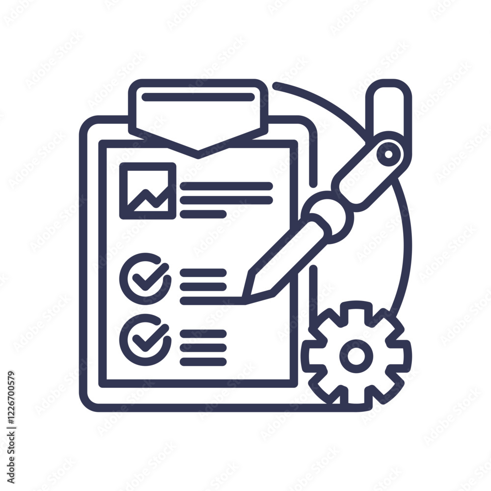AI-assisted content drafting with robotic arm, checklist, and gear symbolizing automation. AI-assisted content drafting with robotic arm, checklist, and gear symbolizing automation.