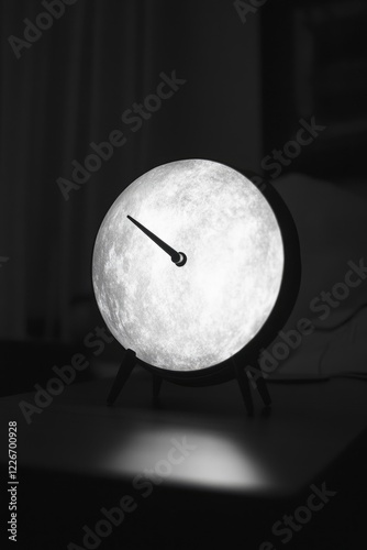Modern desk lamp and clock with a nightlight setting.