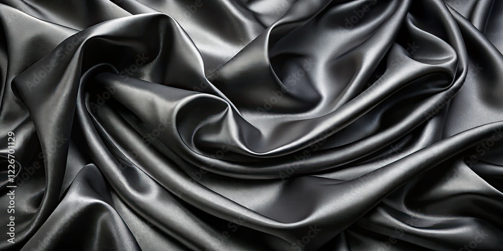 Fototapeta premium Black Satin Silk Waves, Elegant Texture Background, Luxury Fabric