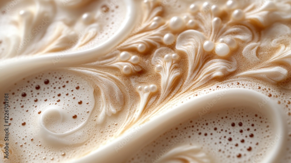 Close-up of intricate latte art design featuring floral patterns and creamy textures Close-up of intricate latte art design featuring floral patterns and creamy textures