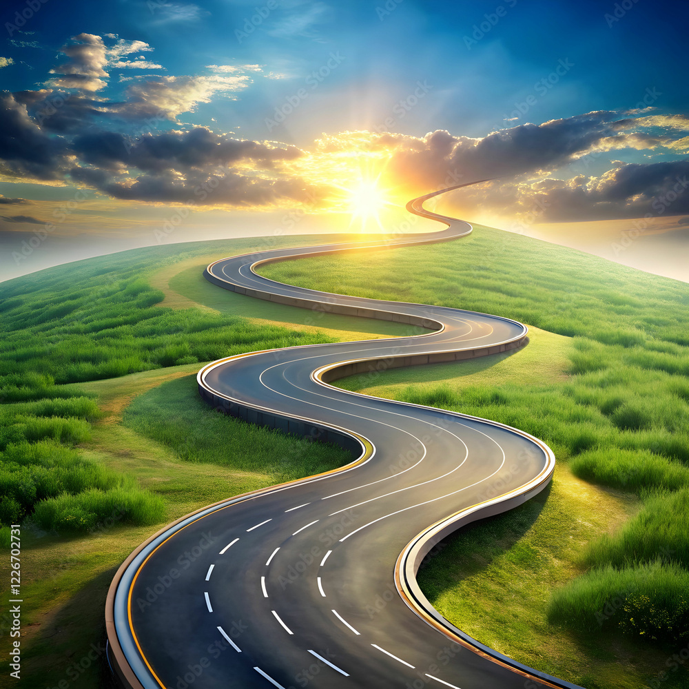 Naklejka premium Journey Ahead: Winding Road as a Symbol of Time and Progress