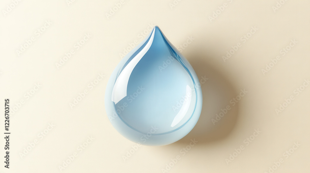A handcrafted porcelain droplet with soft gradients of ocean blue, displayed against a plain beige background A handcrafted porcelain droplet with soft gradients of ocean blue, displayed against a plain beige background