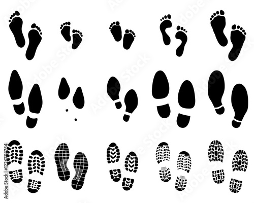 Black prints of shoes on a white background