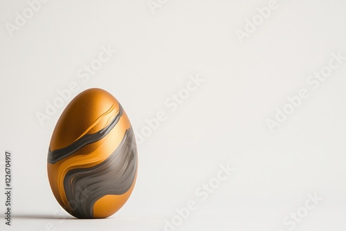 Elegant marbled egg showcases rich orange and gray hues against photo