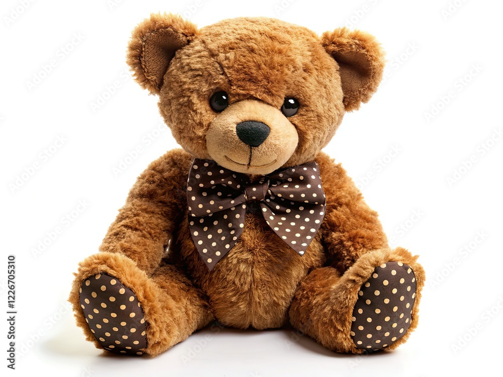 Fototapeta premium Brown Bear Toy, Sitting, White Background, Copy Space