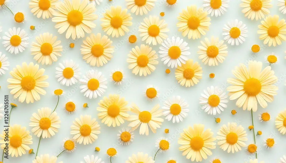 Yellow and white daisies arranged on a pale background