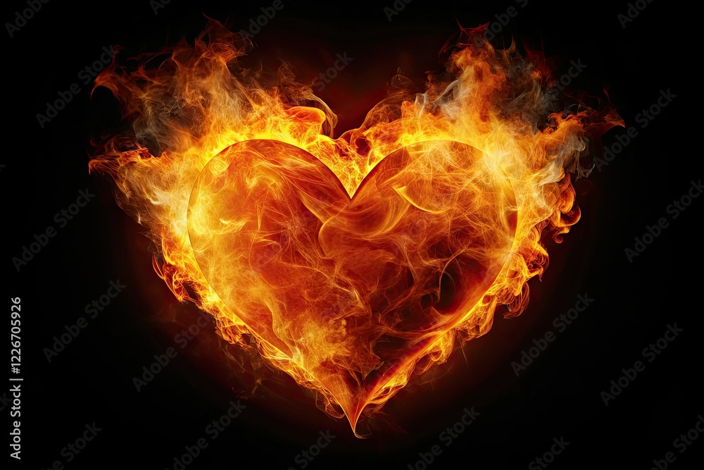 Fototapeta premium Burning Heart Silhouette Surreal AI Art