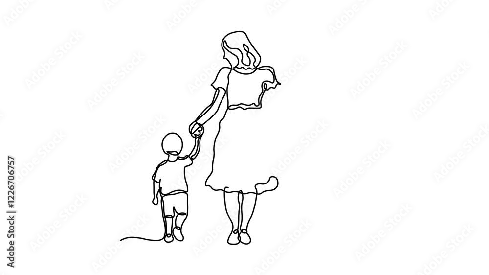 Abstract family,mother and children, Self drawing animation one continuous line draw, logo
