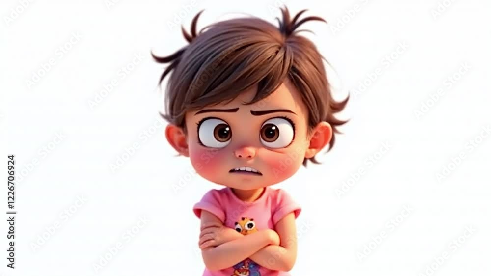 Adorable Grumpy Girl: A 3D Rendered Illustration Adorable Grumpy Girl: A 3D Rendered Illustration
