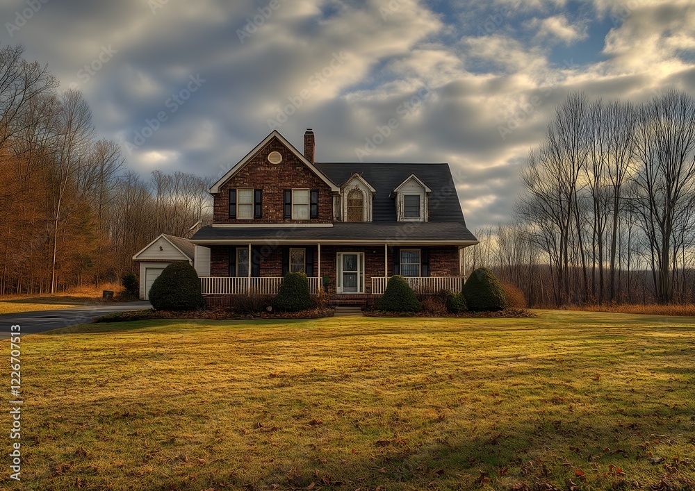 Fototapeta premium Charming Brick House in Serene Landscape