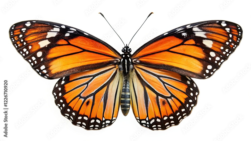 Fototapeta premium Common Tiger Butterfly Isolated, Orange Wings, Copy Space