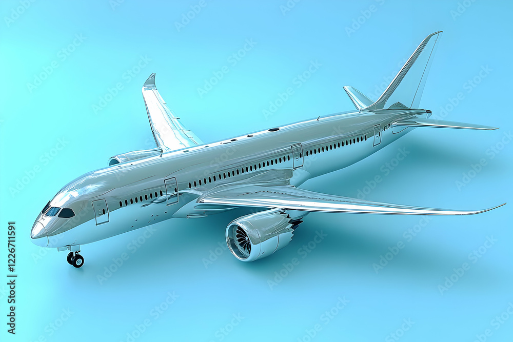 Obraz premium Silver Airplane on Light Blue Background