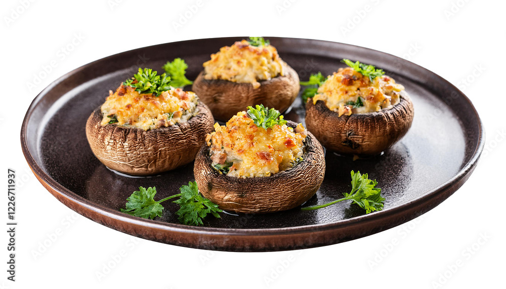 Cheesy Stuffed Mushrooms Isolated on Transparent Background PNG Cheesy Stuffed Mushrooms Isolated on Transparent Background PNG
