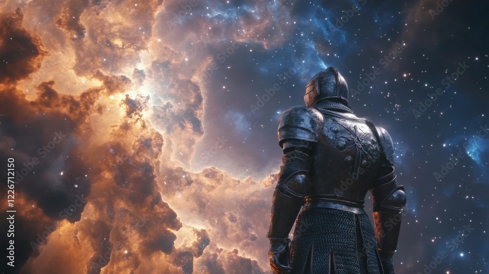 Medieval Knight Contemplating the Cosmos A Fantasy Space Scene Medieval Knight Contemplating the Cosmos A Fantasy Space Scene