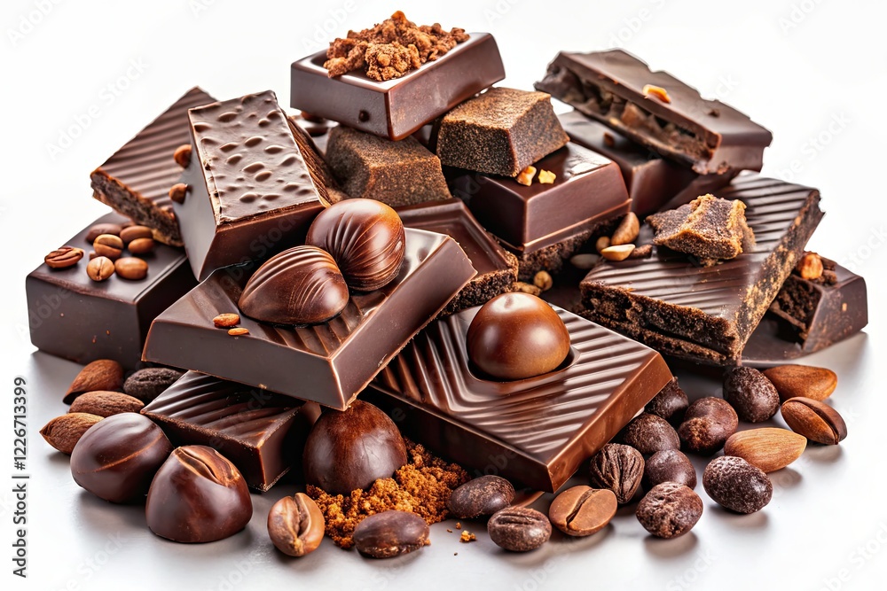 Dark Chocolate Pieces Close-up, Organic, Gourmet, High-Quality Dark Chocolate Pieces Close-up, Organic, Gourmet, High-Quality