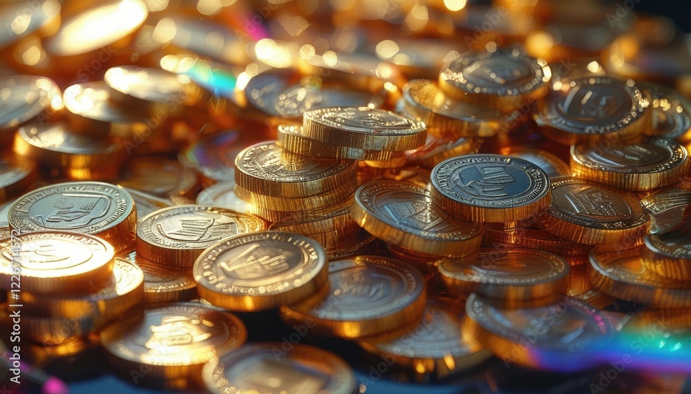 Gold coins glittering in abundance with copy space Gold coins glittering in abundance with copy space
