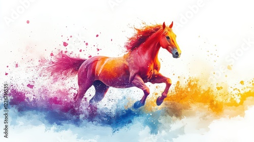 Colorful Horse Galloping, Artistic Paint Splatter photo