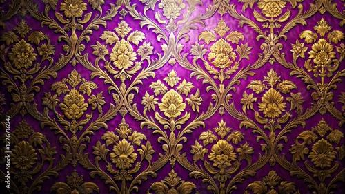Double Exposure Purple Wallpaper Gold Damask AI Art