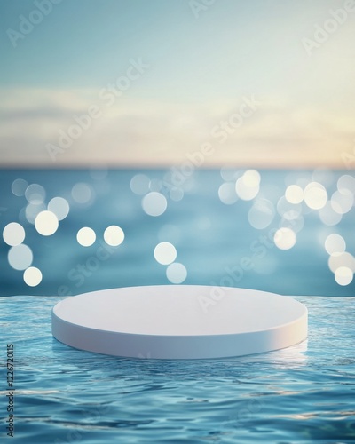 Circular Platform on Calm Water with Soft Bokeh Light Effect