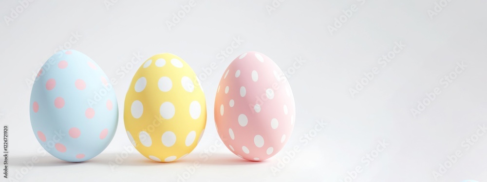 happy easter celebration holidays banner greeting card  - Colorful pastel painted easter eggs, isolated on white table background