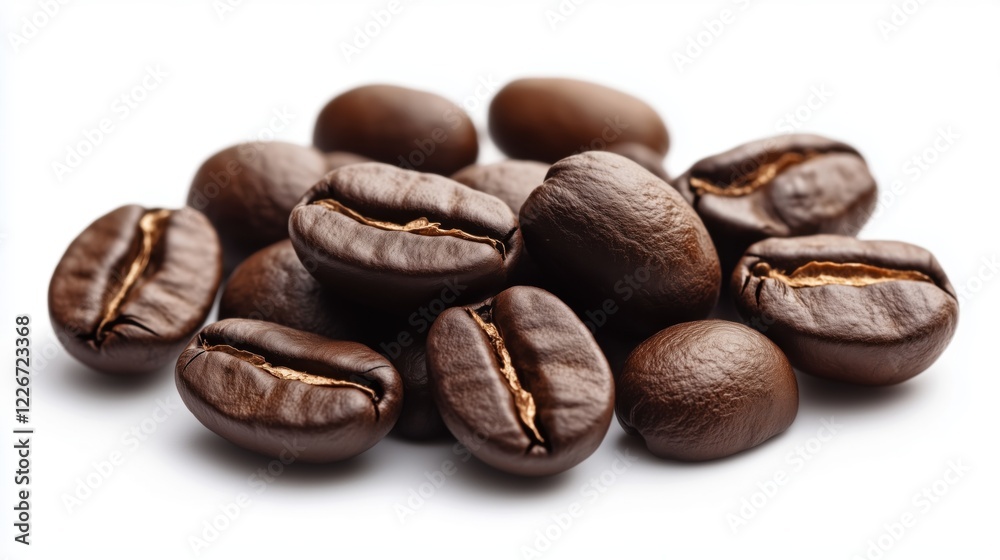 Freshly roasted coffee beans arranged on a white background capturing the essence of quality brewing at any time of year Freshly roasted coffee beans arranged on a white background capturing the essence of quality brewing at any time of year