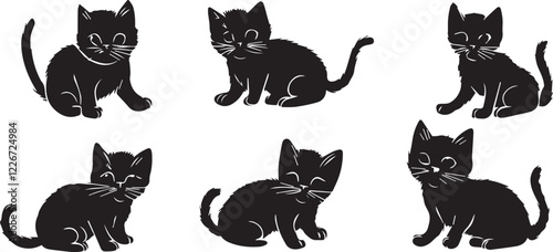 Set kittenes. Hand drawn vector illustration