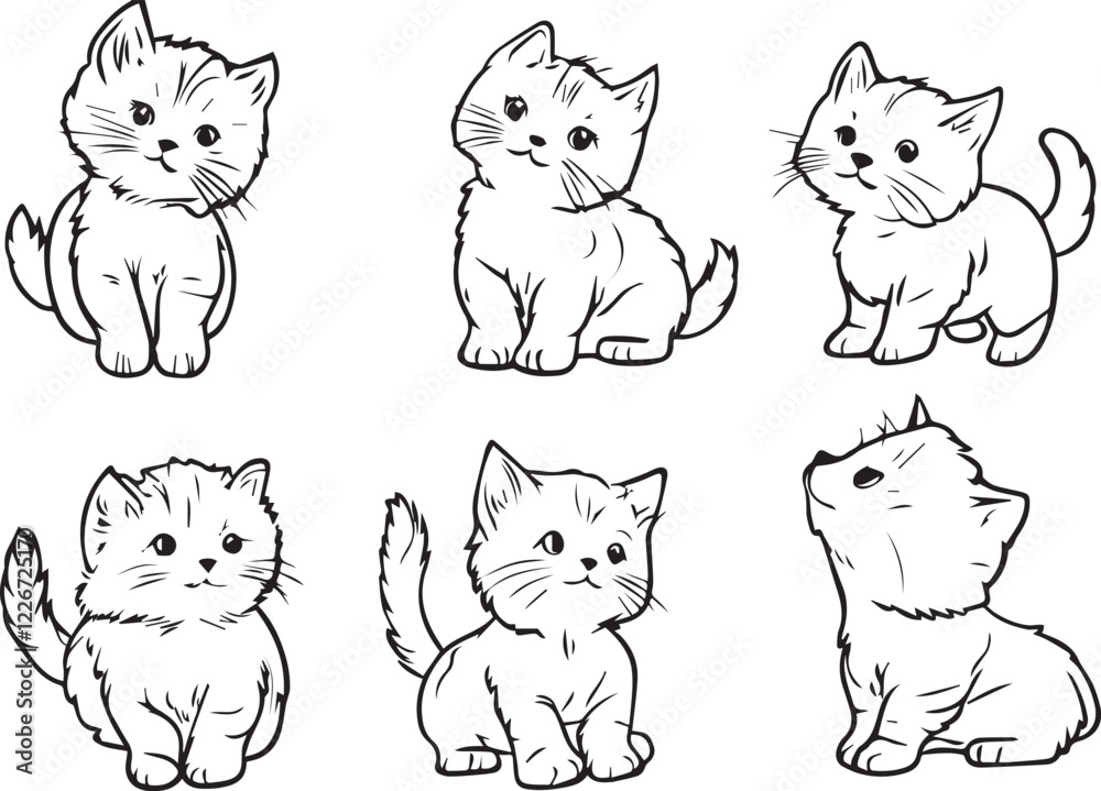 Fototapeta premium Set kittenes. Hand drawn vector illustration