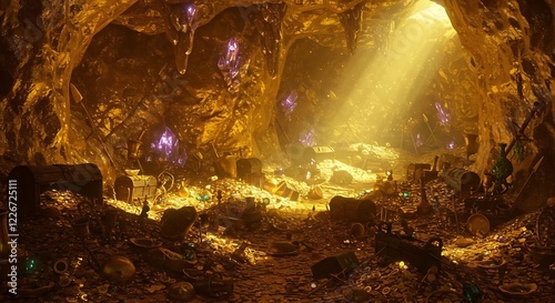 A Glimmering Gold Cave Filled With Treasures
