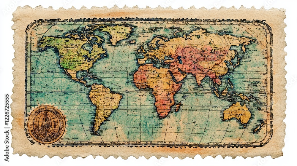 Obraz premium Worldwide travel postage stamp