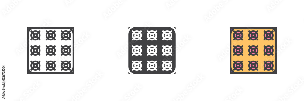 Mining asic farm different style icon set Mining asic farm different style icon set