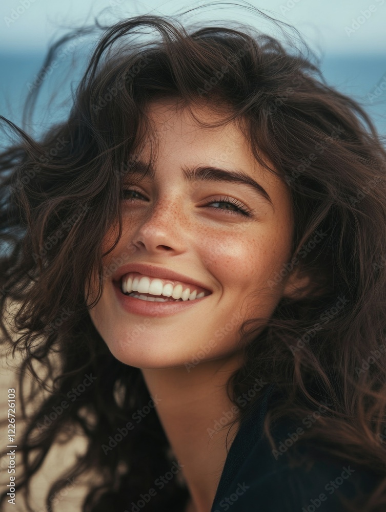 Candid Beachside Portrait of a Joyful Woman Candid Beachside Portrait of a Joyful Woman