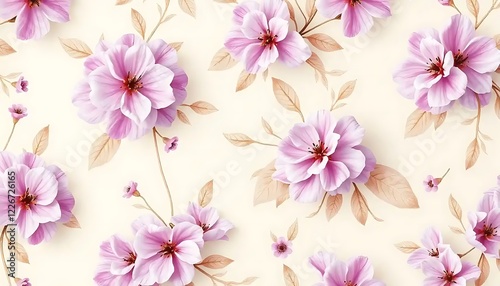Delicate Pink Blossoms and Beige Leaves Pattern