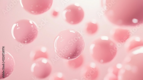 Floating Pink Spheres Abstract Background with Light Effects and Soft Tones