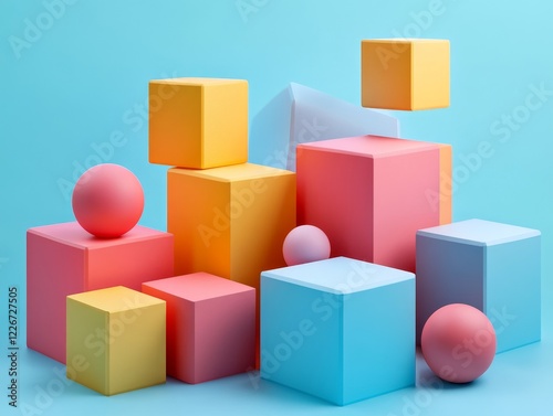 Abstract colorful cubes, layered design, 3d render, Generative AI
