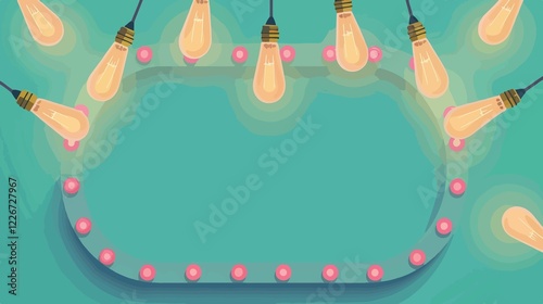 Illuminated Light Bulb Marquee Frame Board Flat Vector Illustration