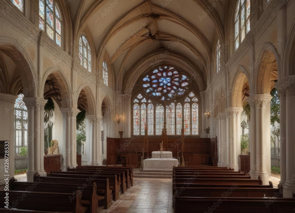 Fototapeta premium Historic church in Trancoso Square with stunning stained glass windows and architectural details , quadrado square, historic church