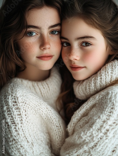 Elegant Sisters Sharing a Warm Hug photo