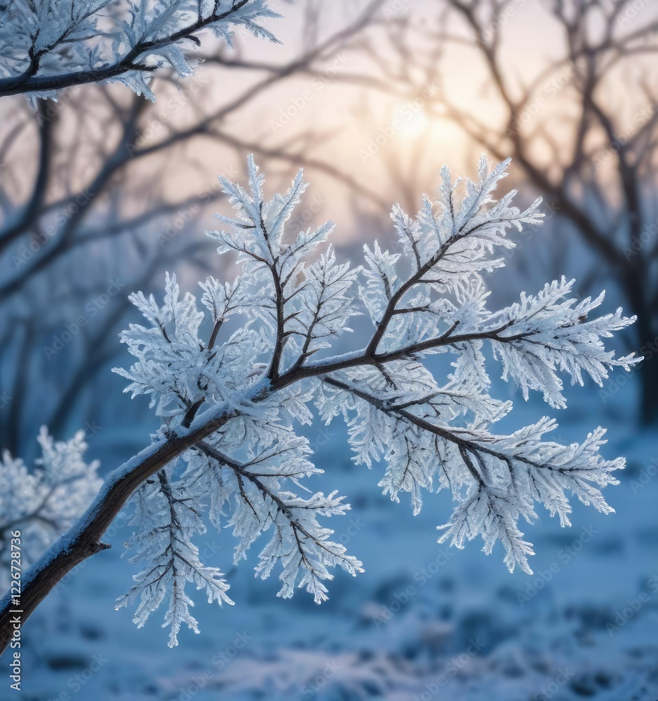 Ice and frost covered tree branches against a blue winter background, serenity, winter, frost Ice and frost covered tree branches against a blue winter background, serenity, winter, frost